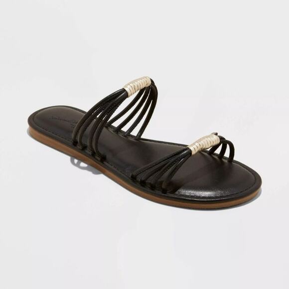 Universal Thread Women's Aura Two Band Slide Sandals Black Size 8 - Picture 1 of 6